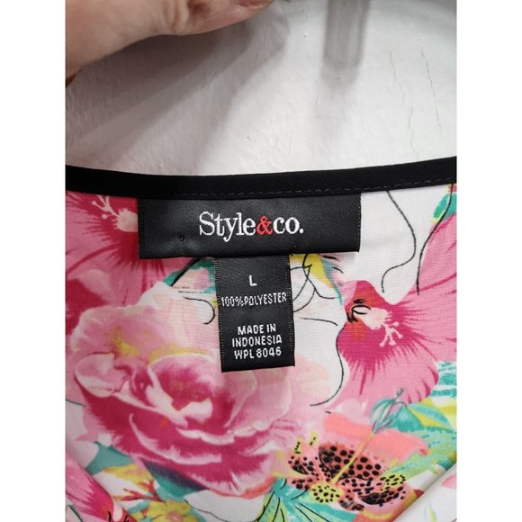 Style & Co Women Sleeveless Blouse Large White Plink Floral Popover Top - Picture 8 of 8